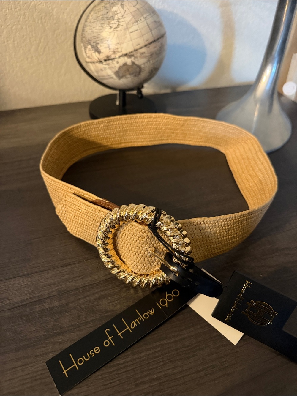 House of Harlow 1960 Tan Woven Belt with Gold Rope Buckle